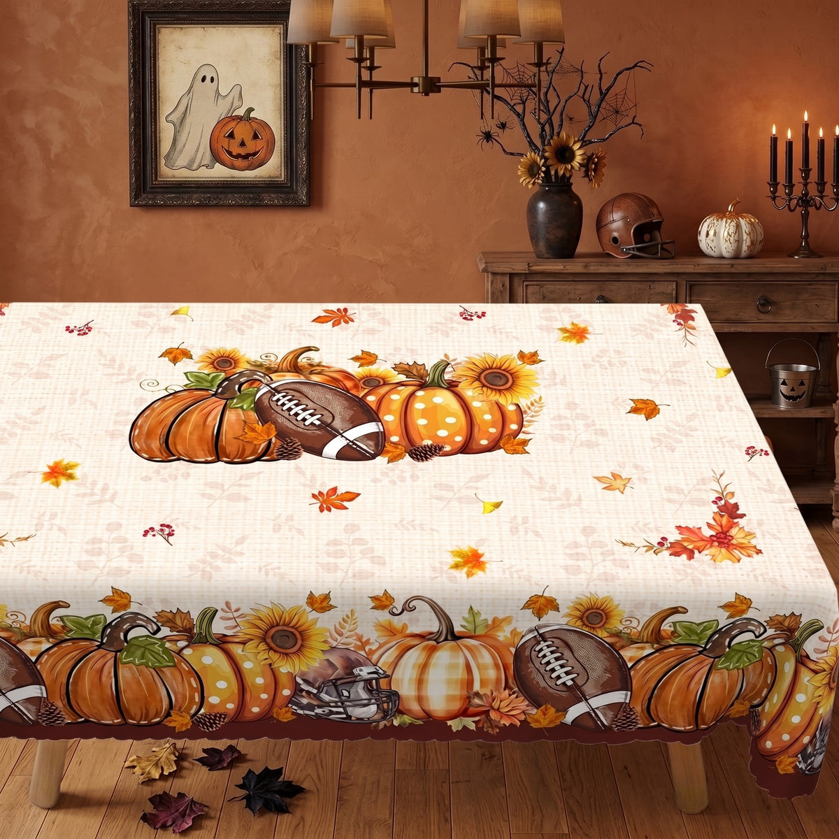 Rustic Pumpkin Harvest Tablecloth, Decorative Dining Table Cover for Dining, Thanksgiving & Fall Home Decor - BQ014-220 - image 1