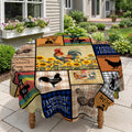 Farm Rooster Patchwork Round Tablecloth, Decorative Dining Table Cover for Kitchen, Dining & Farmhouse Home Decor - N58-1-152R - image 1