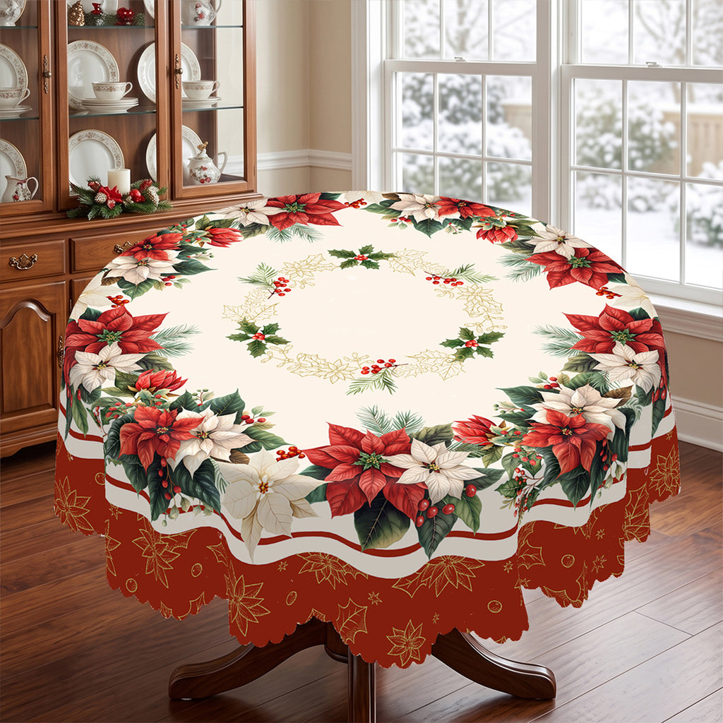 Christmas Eucalyptus Wreath Round Tablecloth, Decorative Dining Table Cover for Dining, Holiday Parties & Christmas Decor - BS032-152R - image 1