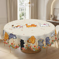 Colorful Cat & Floral Round Tablecloth, Decorative Dining Table Cover for Kitchen, Dining & Cat Lover Home Decor - M027-1-152R - image 1