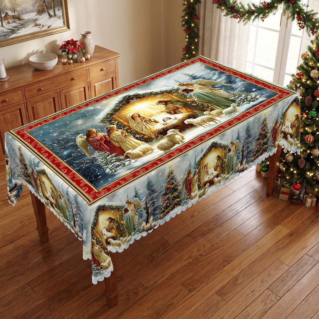 Christmas Nativity Scene Tablecloth, Decorative Dining Table Cover for Dining, Holiday Parties & Christmas Decor - BS037-220 - image 1