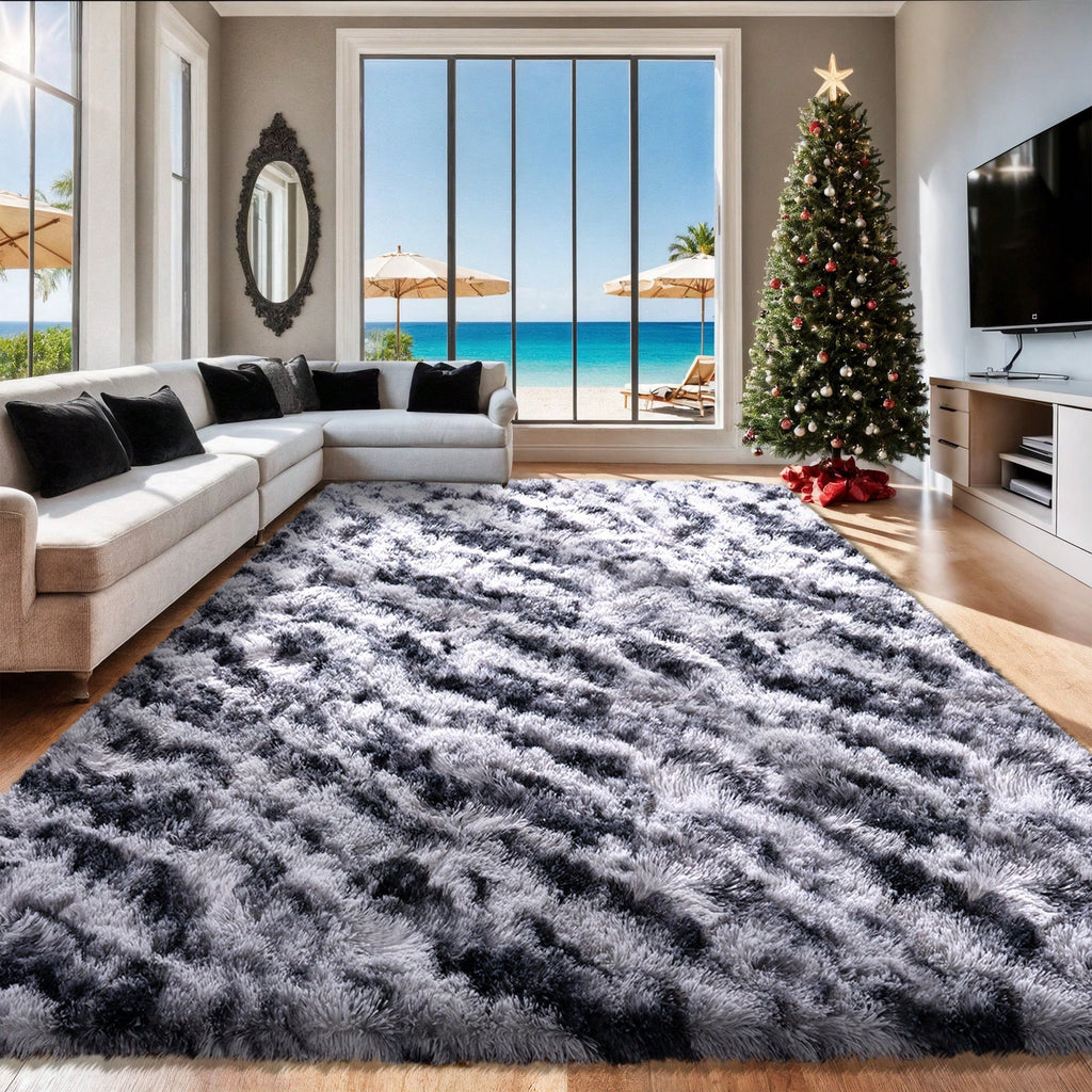 Area Rugs For Living Room, White Fluffy Shaggy Rug Soft Carpets, Big Rugs For Bedroom Dorm Home Decor Aesthetic Black