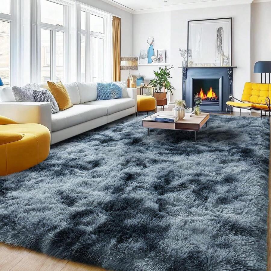 Area Rugs For Living Room, White Fluffy Shaggy Rug Soft Carpets, Big Rugs For Bedroom Dorm Home Decor Aesthetic Black