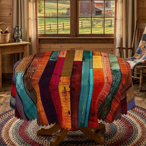 Colorful Boho Stripe Round Tablecloth, Decorative Dining Table Cover for Dining, Party, Patio & Boho Home Decor - 375-152R - image 2