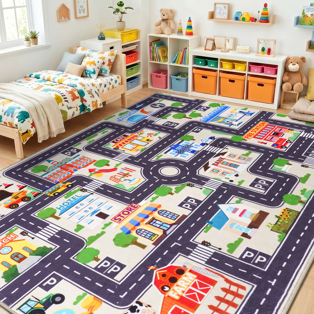 Janvonne Animal Alphabet Kids Area Rug - Soft ABC Learning Carpet, Non-Slip Washable Play Rug for Nursery Playroom Bedroom,4X5ft