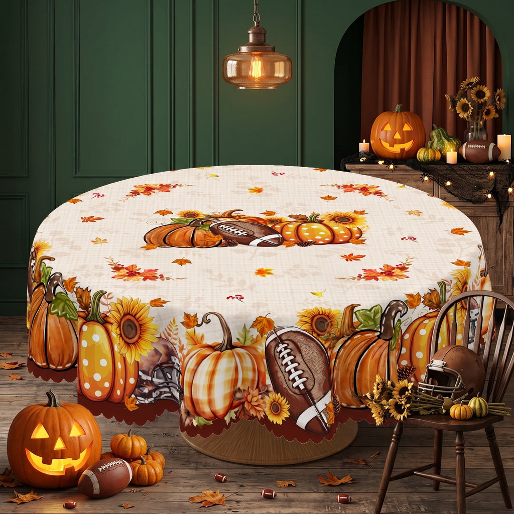 Rustic Pumpkin Harvest Round Tablecloth, Decorative Dining Table Cover for Dining, Thanksgiving & Fall Home Decor - BQ014-180R - image 2