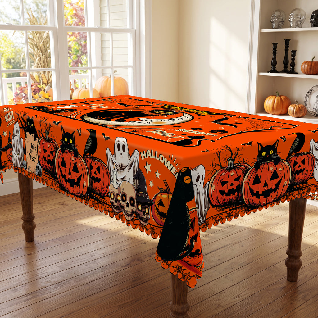 Halloween Pumpkin & Cat Tablecloth, Decorative Dining Table Cover for Halloween Parties, Dining & Fall Decor - BW007-140 - image 2