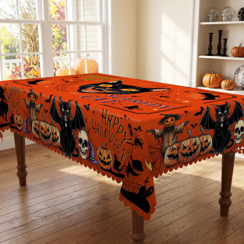 Halloween Jack-o'-Lantern Tablecloth, Decorative Dining Table Cover for Halloween Parties, Dining & Fall Decor - BW005-220 - image 2