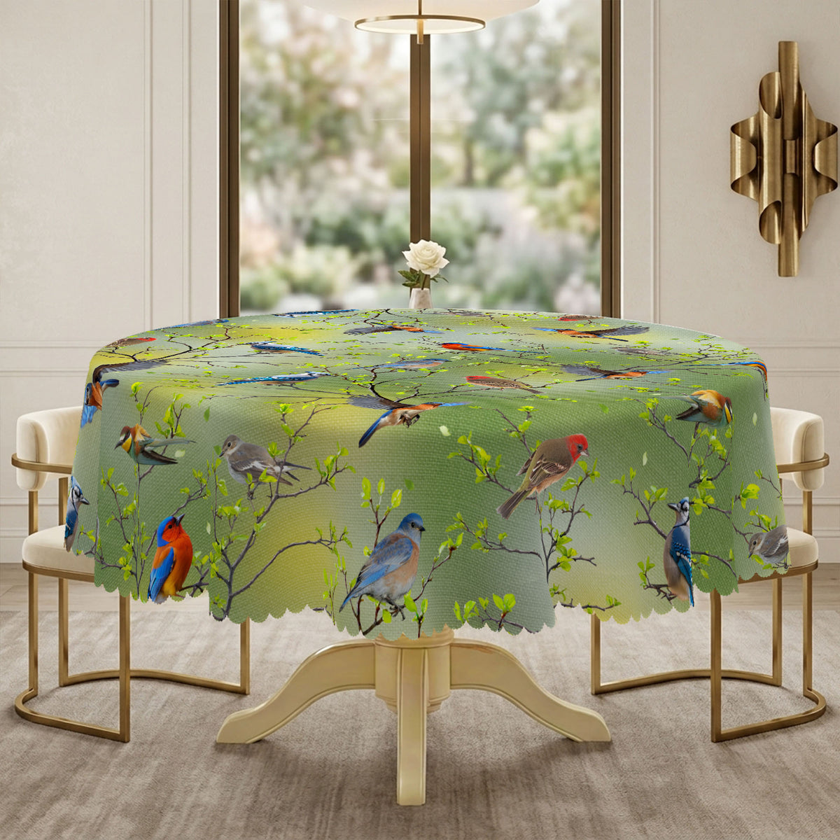 Hummingbird Garden Floral Round Tablecloth, Decorative Dining Table Cover for Dining Room, Patio & Garden Party Decor - CT003-1-152R - image 2