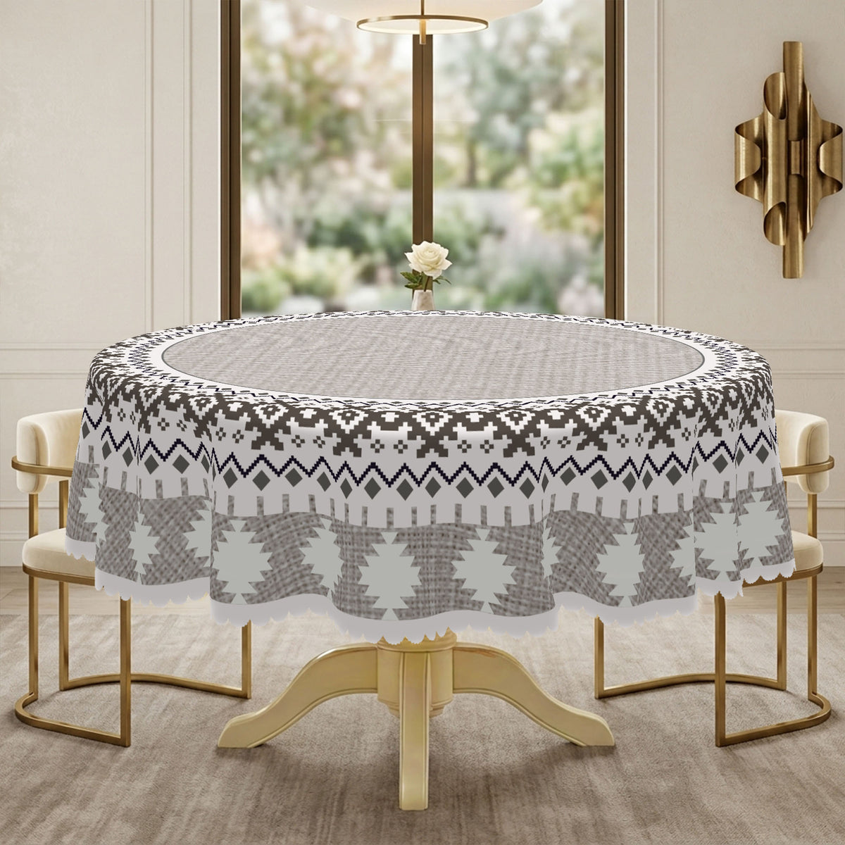 Modern Gray Geometric Round Tablecloth, Decorative Dining Table Cover for Dining Room, Kitchen & Contemporary Home Decor - JH001-152R - image 2