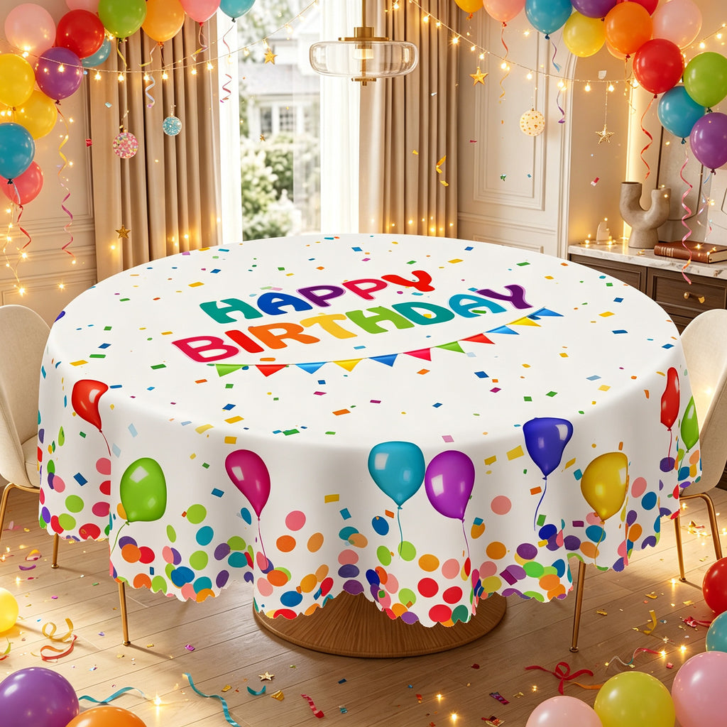 Happy Birthday Balloon Round Tablecloth, Decorative Dining Table Cover for Birthday Parties, Dining & Celebration Decor - HBD001-1-152R - image 2