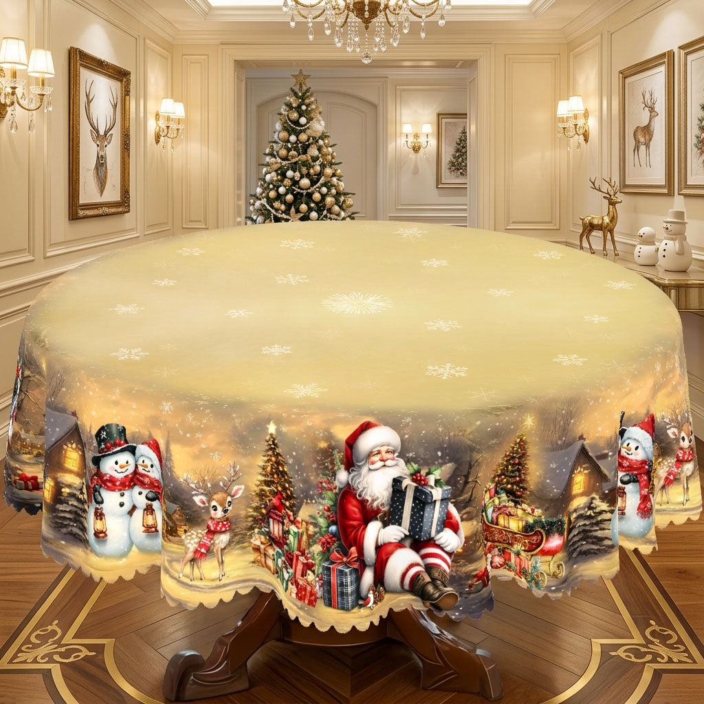 Christmas Village & Santa Round Tablecloth, Decorative Dining Table Cover for Dining, Holiday Parties & Christmas Decor - BS027-152R - image 2