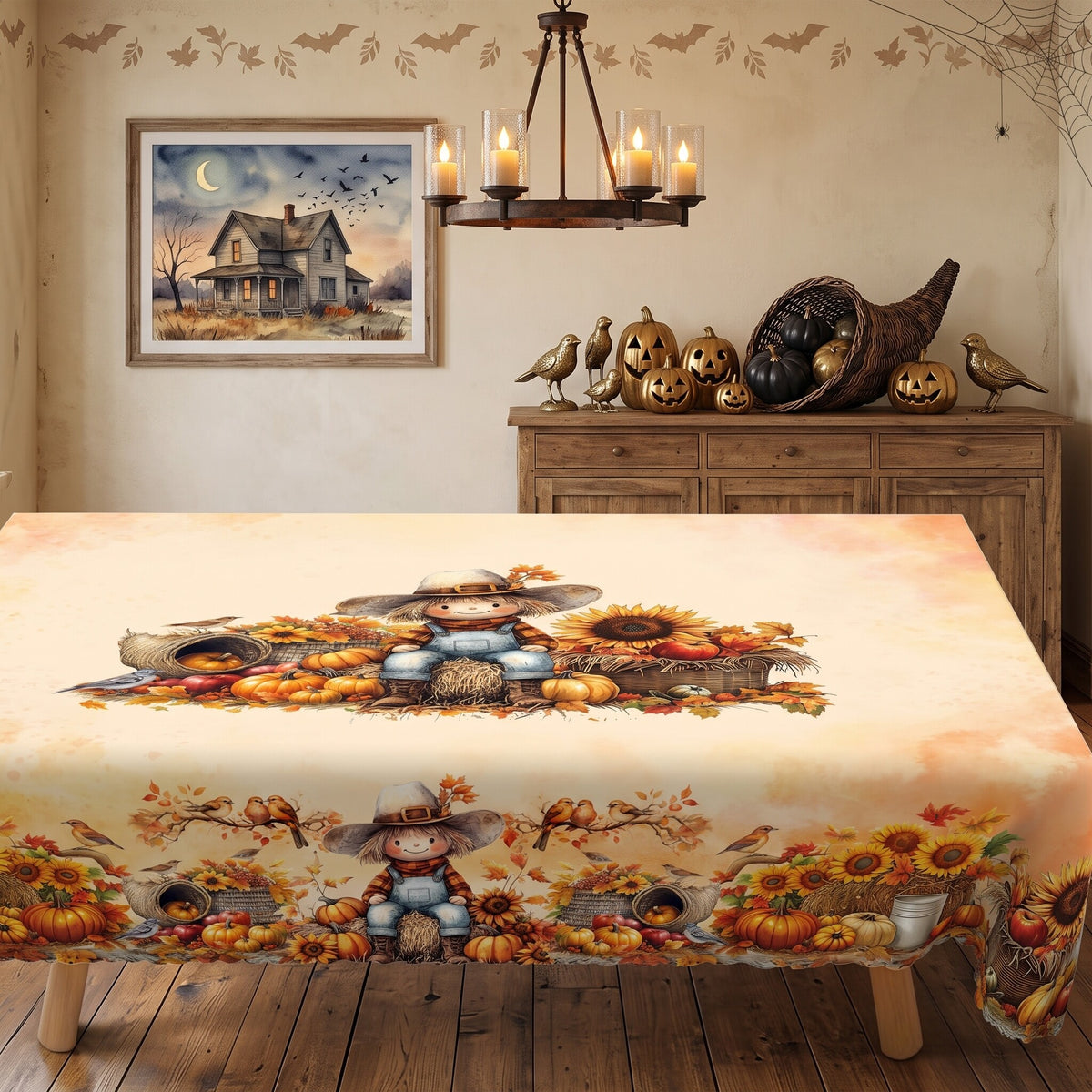Autumn Pumpkin Patch Tablecloth, Decorative Dining Table Cover for Dining, Thanksgiving & Fall Home Decor - BQ008-220 - image 2