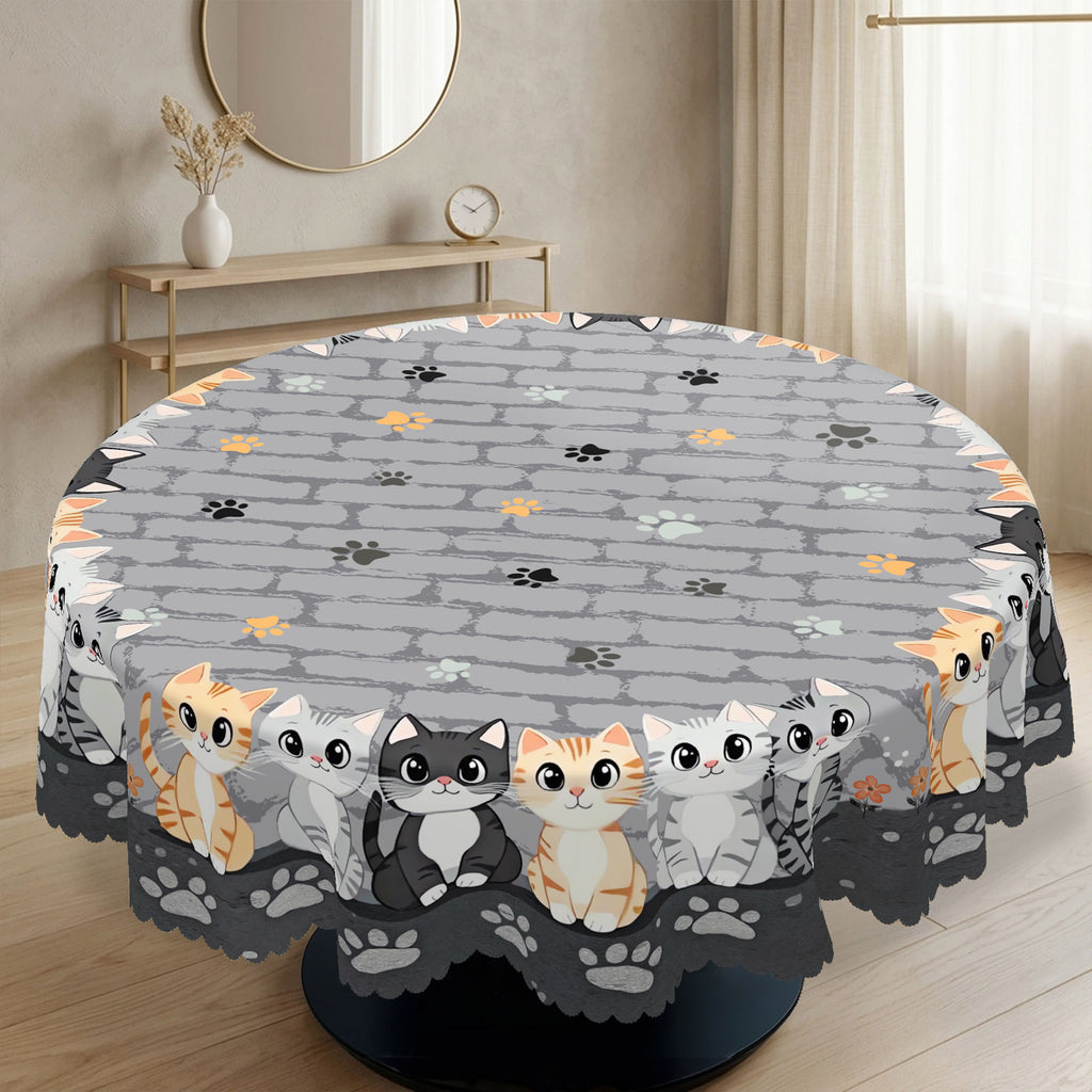 Gray Cat & Floral Round Tablecloth, Decorative Dining Table Cover for Kitchen, Dining & Cat Lover Home Decor - BM003-152R - image 2