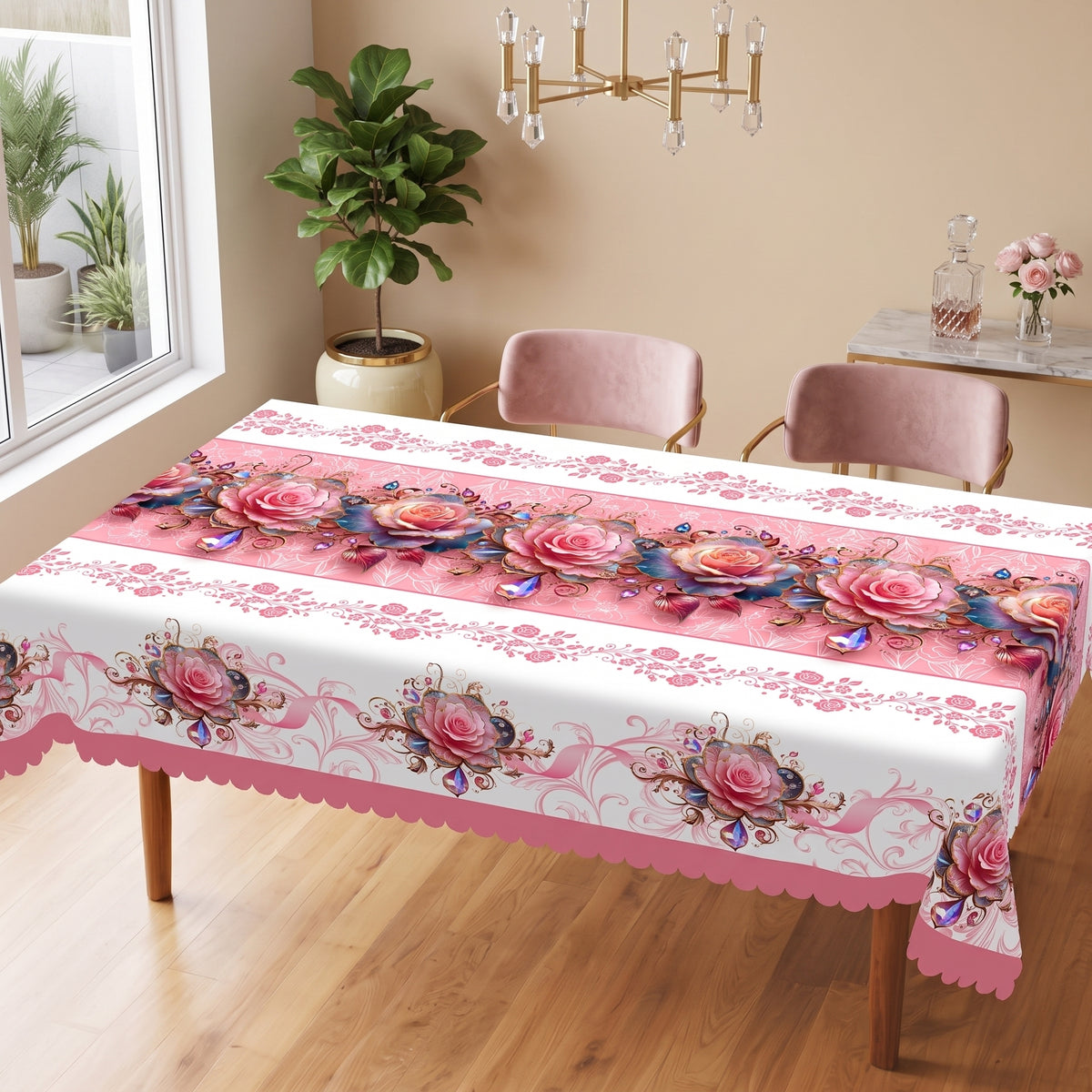 Pink Rose 3D Floral Tablecloth, Decorative Dining Table Cover for Dining Room, Party & Elegant Home Decor - BH003-220 - image 2