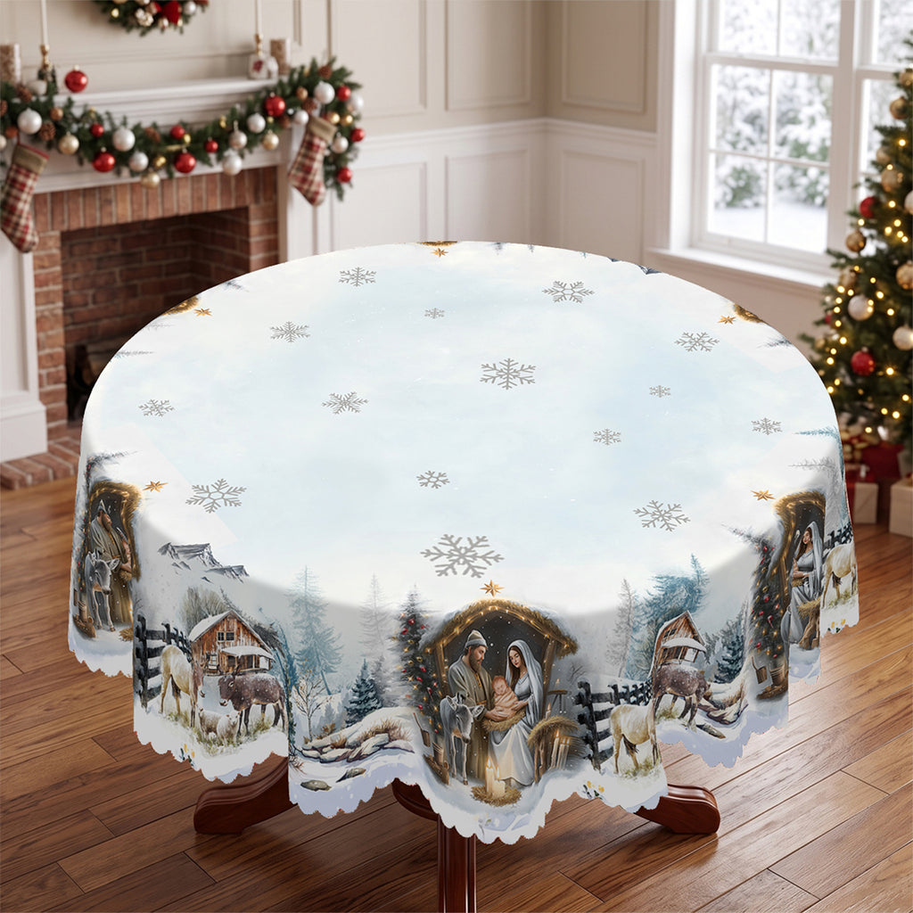 Christmas Winter Village Round Tablecloth, Decorative Dining Table Cover for Dining, Holiday Parties & Christmas Decor - BS016-152R - image 2