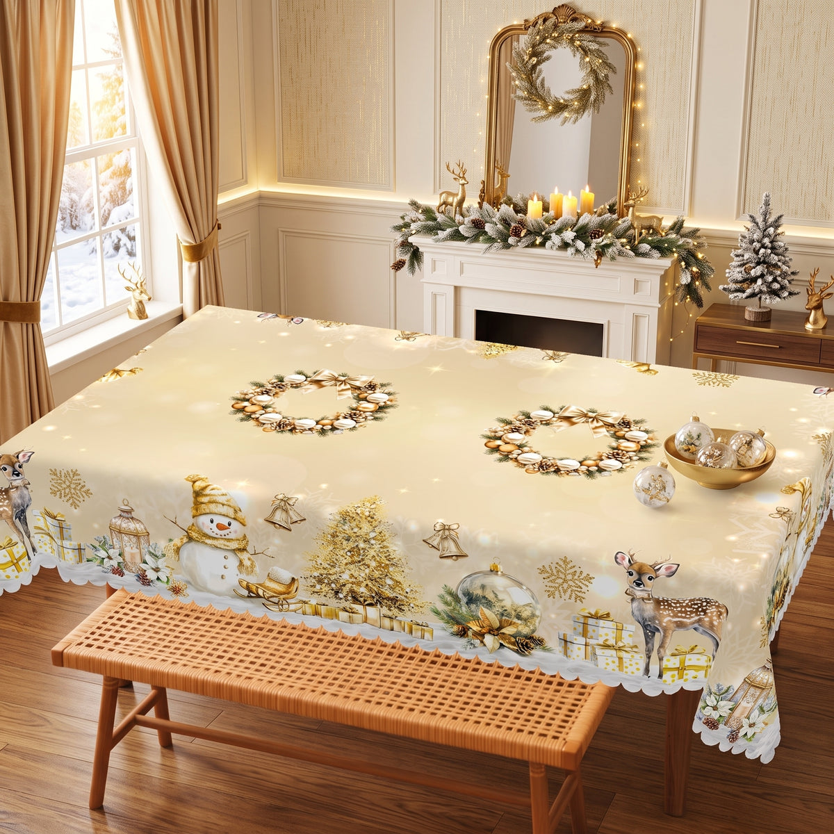 Christmas Holly & Poinsettia Tablecloth, Decorative Dining Table Cover for Dining, Holiday Parties & Christmas Decor - BS002-305 - image 2