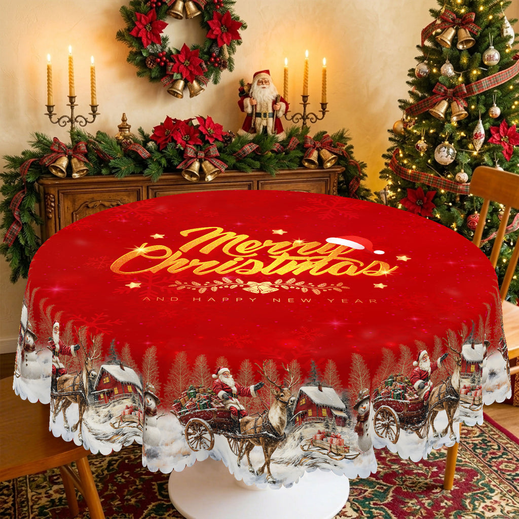 Merry Christmas Red Round Tablecloth, Decorative Dining Table Cover for Dining, Holiday Parties & Christmas Decor - BS036-180 - image 2