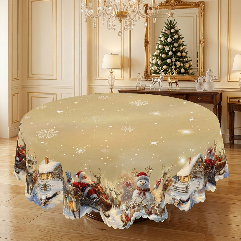 Christmas Tree Village Round Tablecloth, Decorative Dining Table Cover for Dining, Holiday Parties & Christmas Decor - BS035-152R - image 2