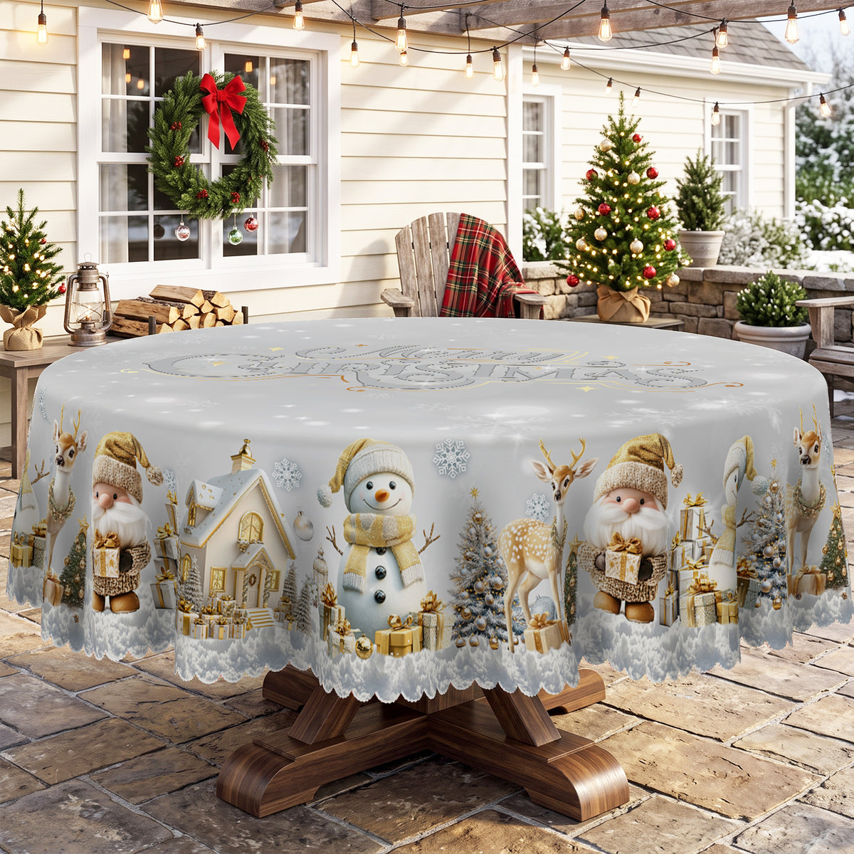 Christmas Silver Snowflake Round Tablecloth, Decorative Dining Table Cover for Dining, Holiday Parties & Winter Decor - BS021-152R - image 2