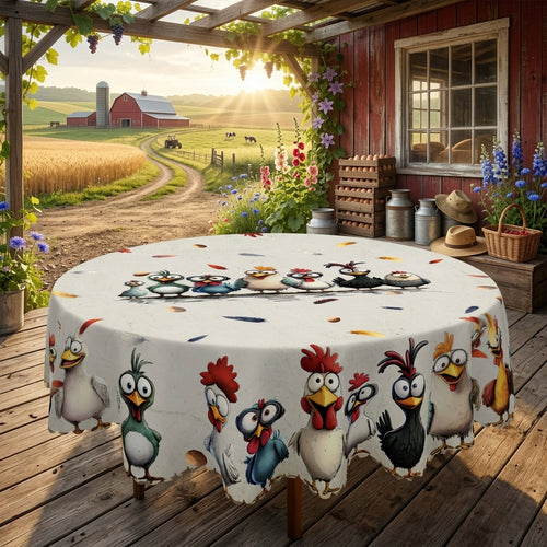 Farmhouse Chicken Floral Round Tablecloth, Decorative Dining Table Cover for Kitchen, Dining & Farmhouse Home Decor - BN002-1-152R - image 2