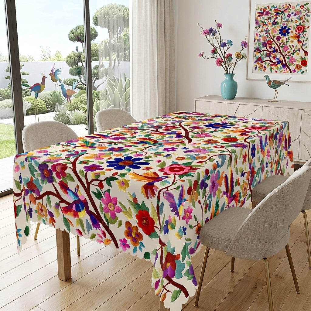 Mexican Colorful Floral Tablecloth, Decorative Dining Table Cover for Dining, Party, Patio & Colorful Home Decor - MEX001-1-220 - image 2