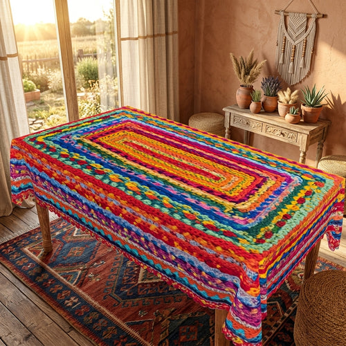 Colorful Bohemian Woven Tablecloth, Decorative Dining Table Cover for Dining, Party, Patio & Boho Home Decor - BX013-1-140 - image 2