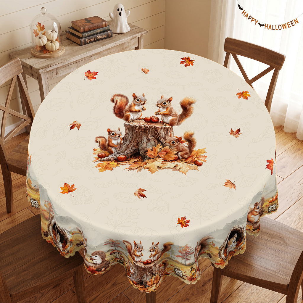 Autumn Squirrel Harvest Round Tablecloth, Decorative Dining Table Cover for Dining, Thanksgiving & Fall Home Decor - BQ015-152R - image 2