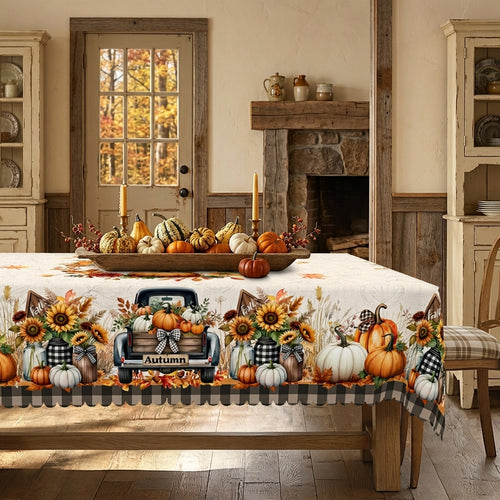Fall Pumpkin Truck Farmhouse Tablecloth, Decorative Dining Table Cover for Thanksgiving, Fall Dining & Farmhouse Decor - BQ005-140 - image 2