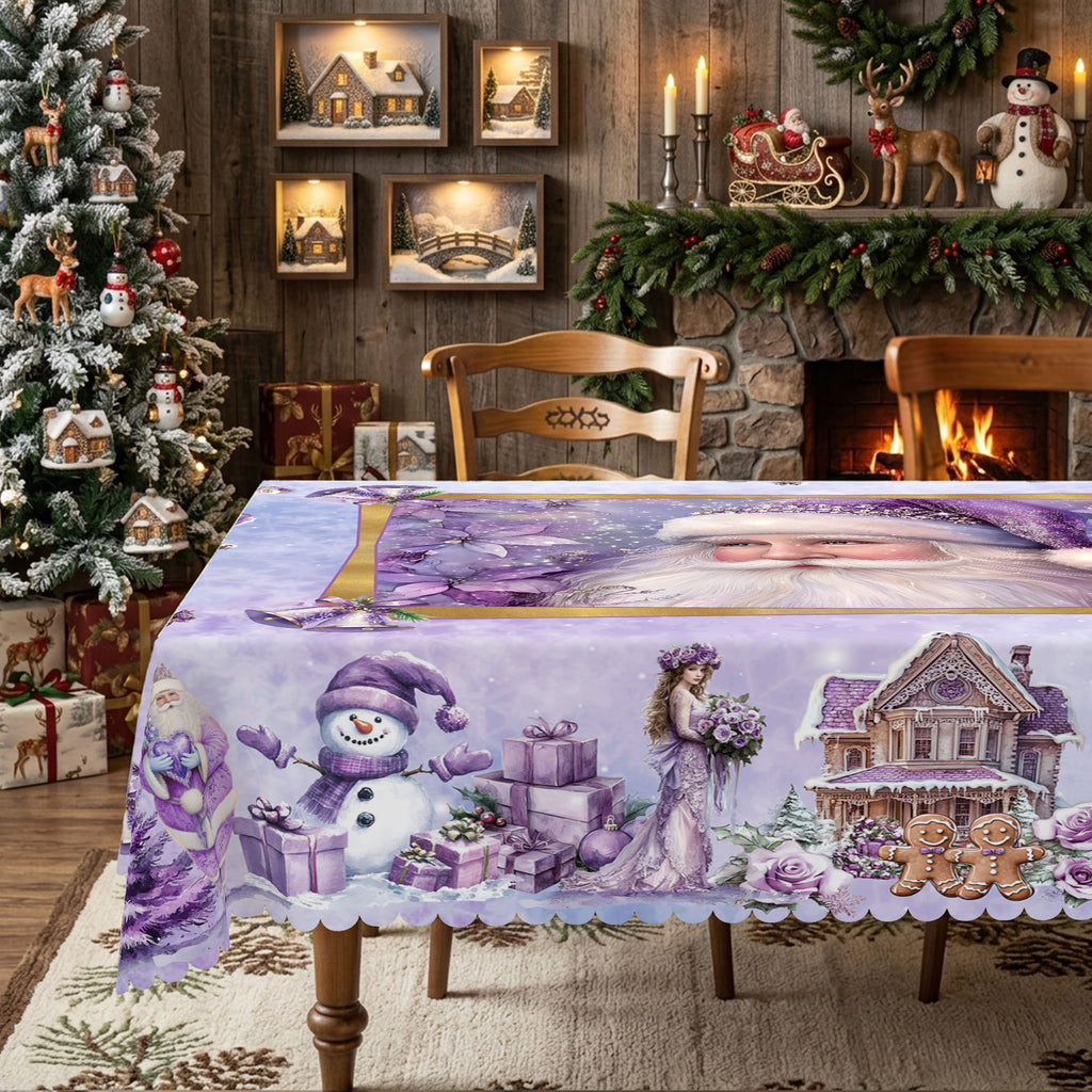 Christmas Purple Winter Scene Tablecloth, Decorative Dining Table Cover for Dining, Holiday Parties & Winter Decor - BS019-220 - image 2