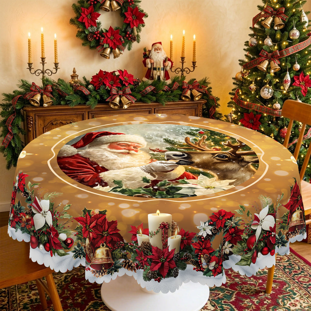 Christmas Santa & Deer Round Tablecloth, Decorative Dining Table Cover for Dining, Holiday Parties & Christmas Decor - BS003-180R - image 2