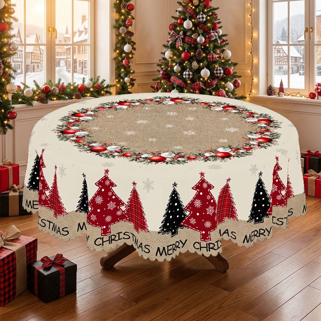 Christmas Holly Wreath Round Tablecloth, Decorative Dining Table Cover for Dining, Holiday Parties & Christmas Decor - BS039-180R - image 2