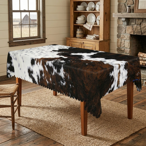 Cowhide Western Print Tablecloth, Decorative Dining Table Cover for Dining, Party & Western Farmhouse Decor - DW357-1-140 - image 2