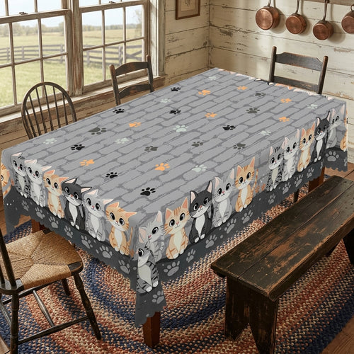 Cute Cat & Paw Print Tablecloth, Decorative Dining Table Cover for Kitchen, Dining & Cat Lover Home Decor - M018-140 - image 2