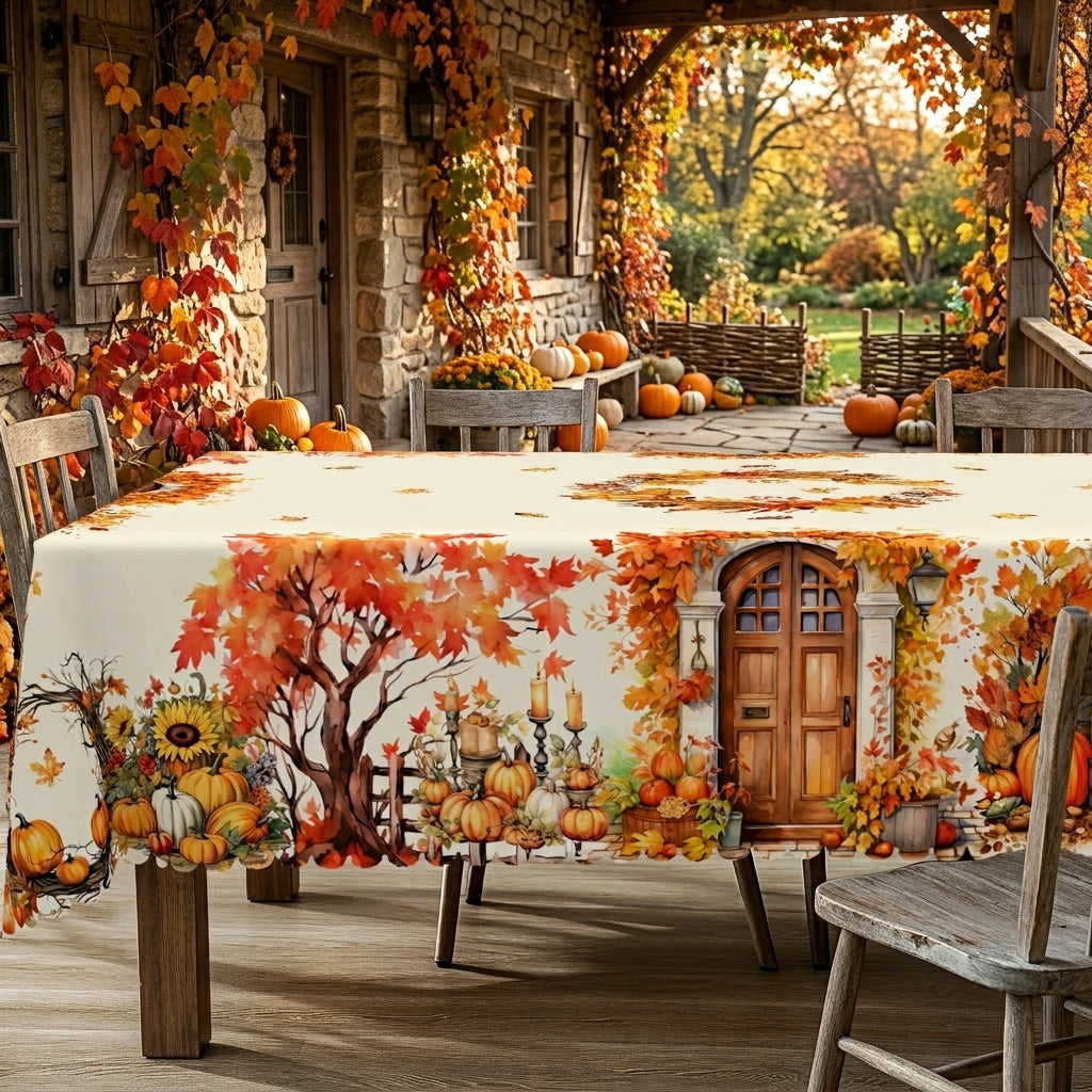 Autumn Village Harvest Tablecloth, Decorative Dining Table Cover for Thanksgiving, Fall Dining & Autumn Home Decor - BQ002-140 - image 2