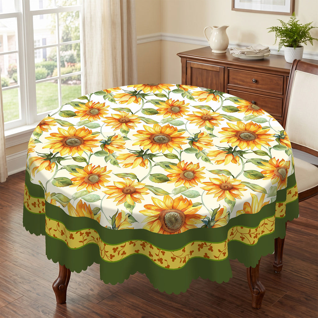 Sunflower Green Border Round Tablecloth, Decorative Dining Table Cover for Dining Room, Patio & Garden Parties - BH006-152R - image 2