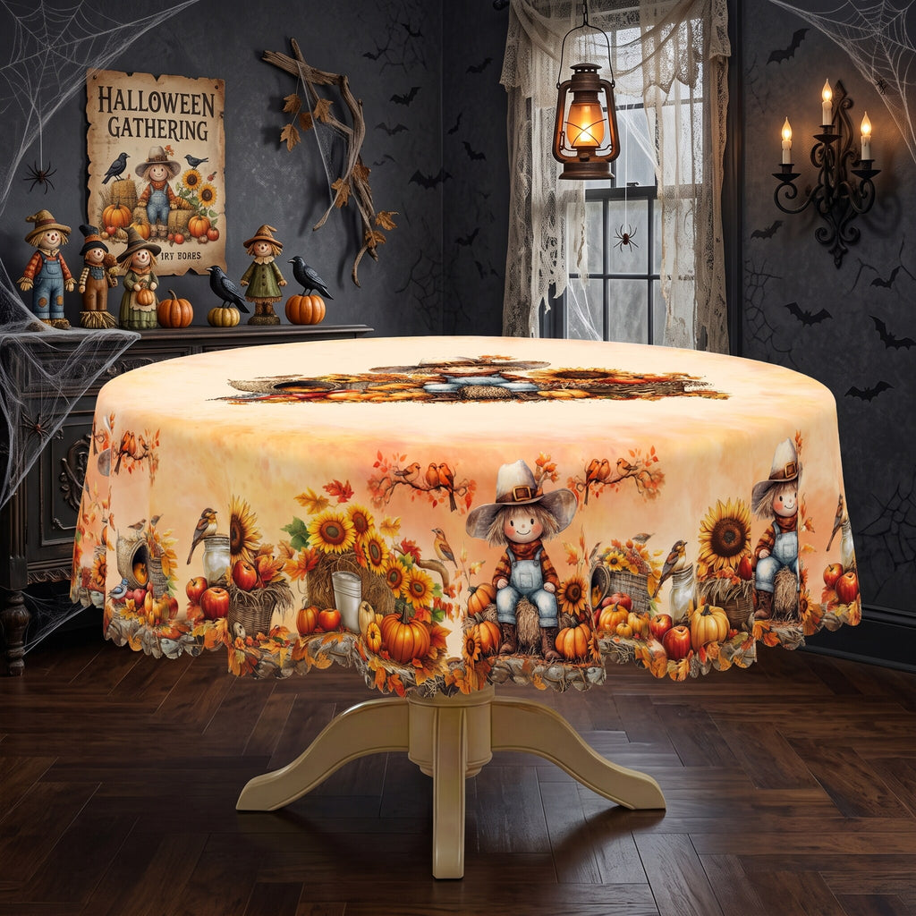 Autumn Pumpkin Patch Round Tablecloth, Decorative Dining Table Cover for Dining, Thanksgiving & Fall Home Decor - BQ008-152R - image 2