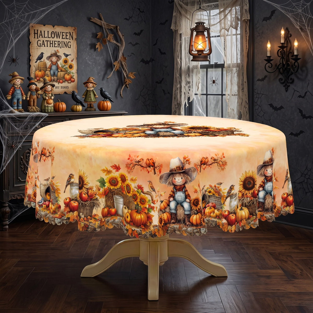 Autumn Pumpkin Patch Round Tablecloth, Decorative Dining Table Cover for Dining, Thanksgiving & Fall Home Decor - BQ008-152R - image 2