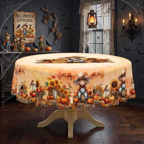 Autumn Pumpkin Patch Round Tablecloth, Decorative Dining Table Cover for Dining, Thanksgiving & Fall Home Decor - BQ008-152R - image 2