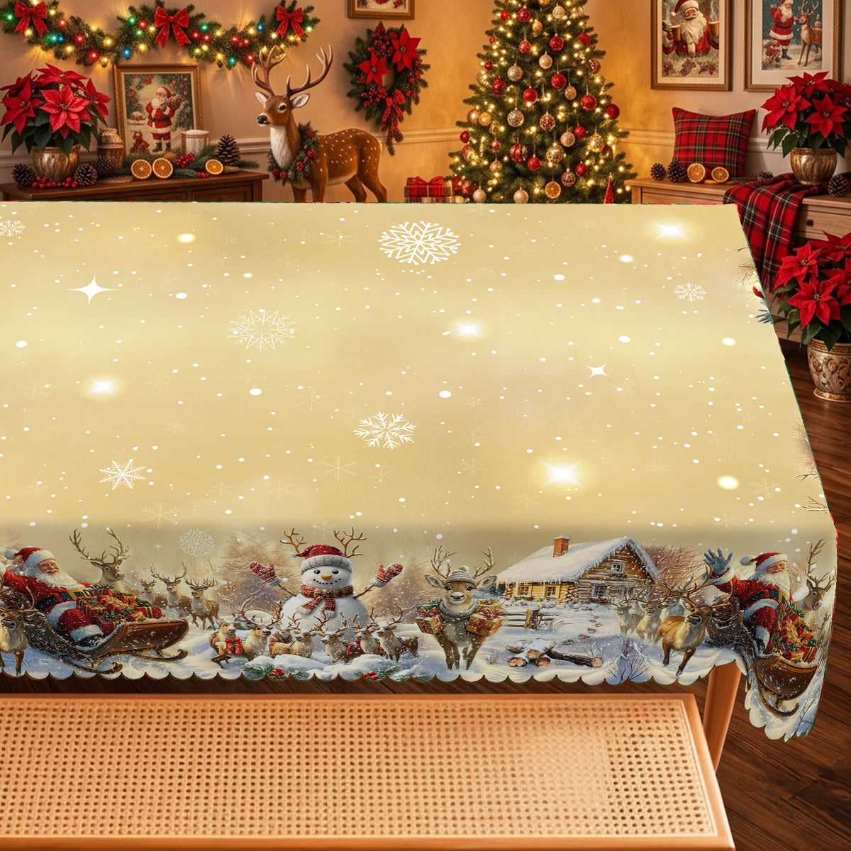 Christmas Tree Village Tablecloth, Decorative Dining Table Cover for Dining, Holiday Parties & Christmas Decor - BS035-220 - image 2