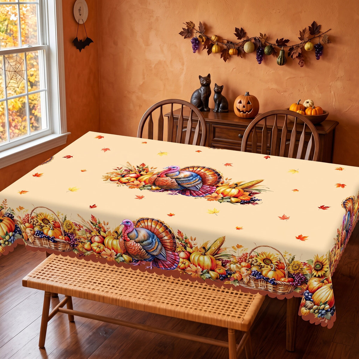 Autumn Harvest Medallion Tablecloth, Decorative Dining Table Cover for Dining, Thanksgiving & Fall Home Decor - BQ025-220 - image 2