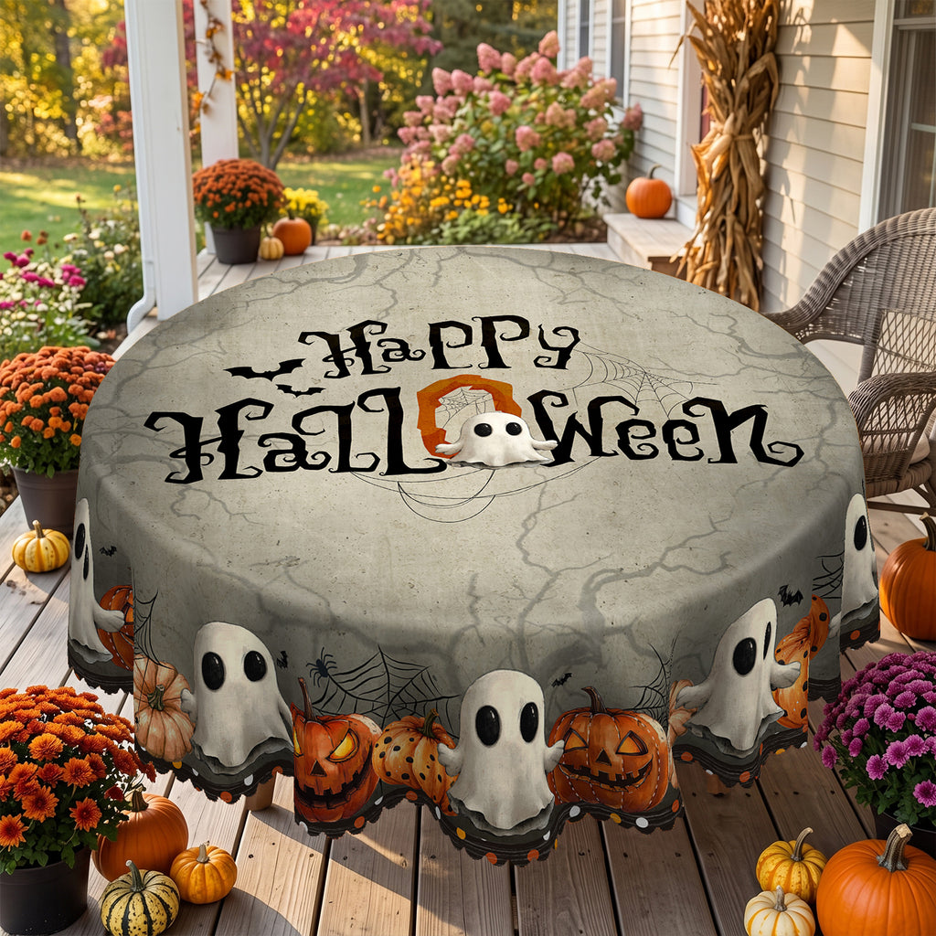 Halloween Haunted House Round Tablecloth, Decorative Dining Table Cover for Halloween Parties, Dining & Fall Decor - BW004-152R - image 2