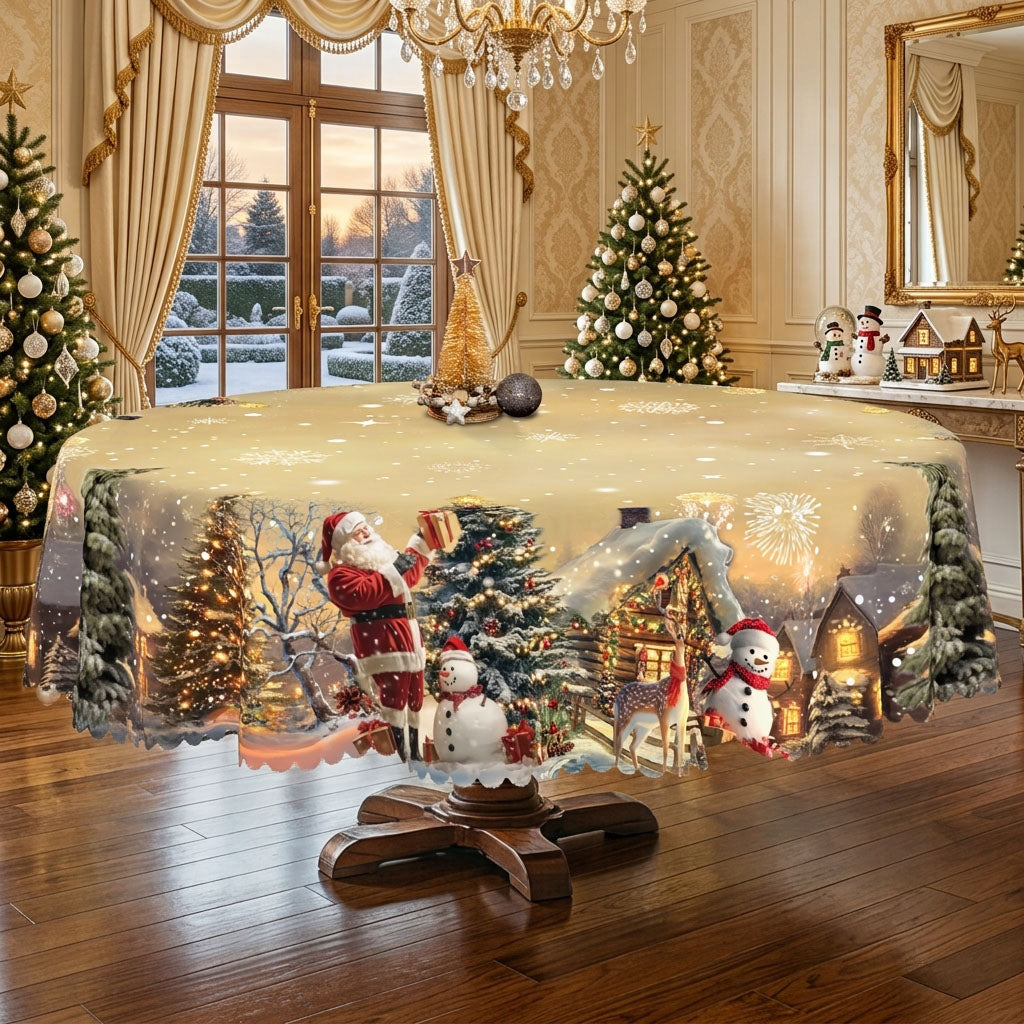 Christmas Tree & Presents Round Tablecloth, Decorative Dining Table Cover for Dining, Holiday Parties & Christmas Decor - BS018-152R - image 2
