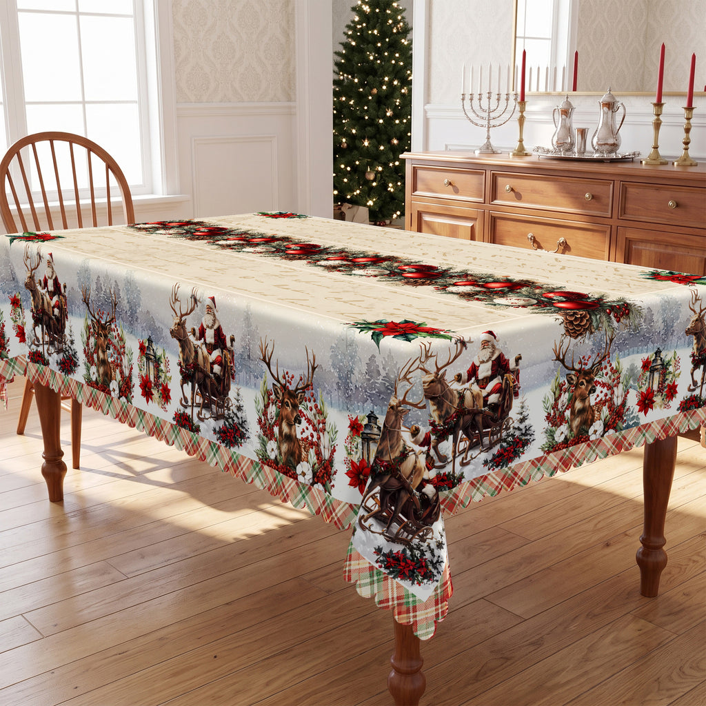 Christmas Reindeer & Holly Tablecloth, Decorative Dining Table Cover for Dining, Holiday Parties & Christmas Decor - BS011-220 - image 2