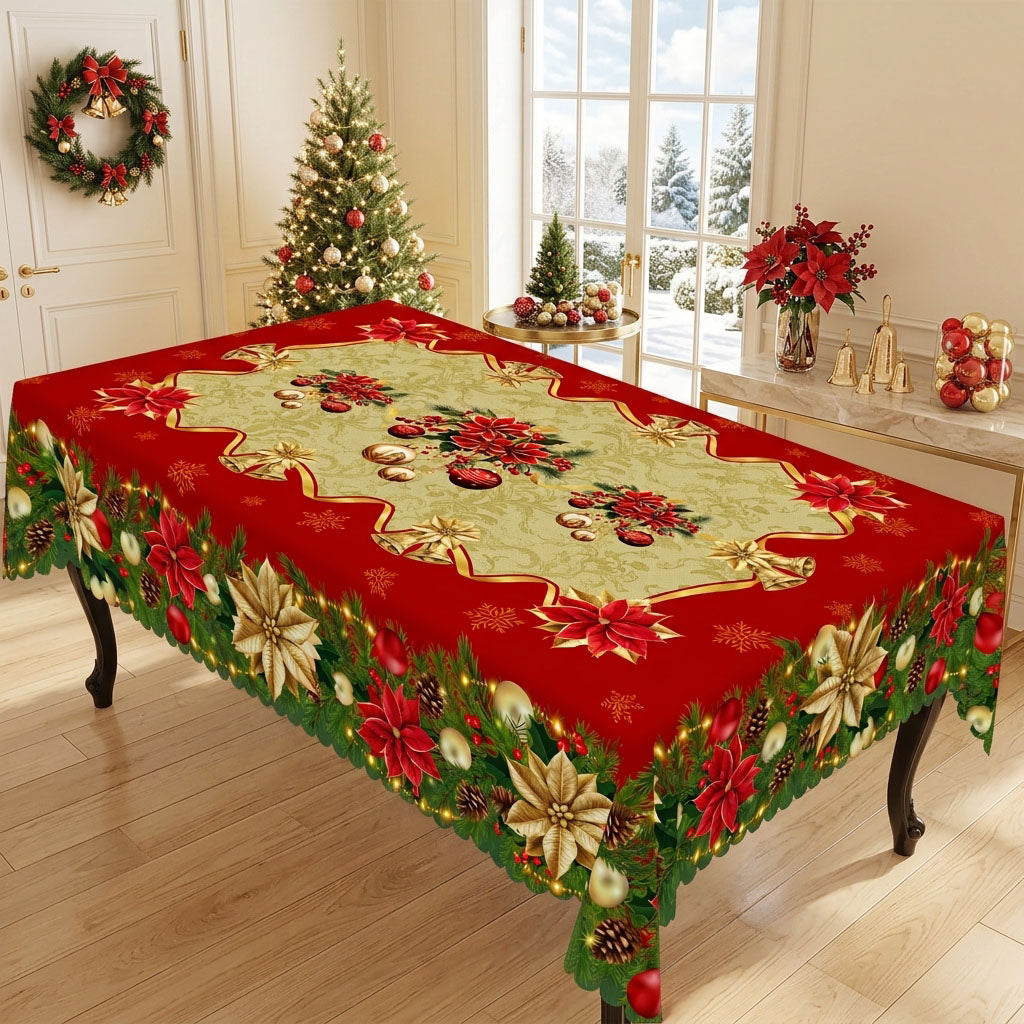 Christmas Holly & Ribbon Tablecloth, Decorative Dining Table Cover for Dining, Holiday Parties & Christmas Decor - BS038-220 - image 2