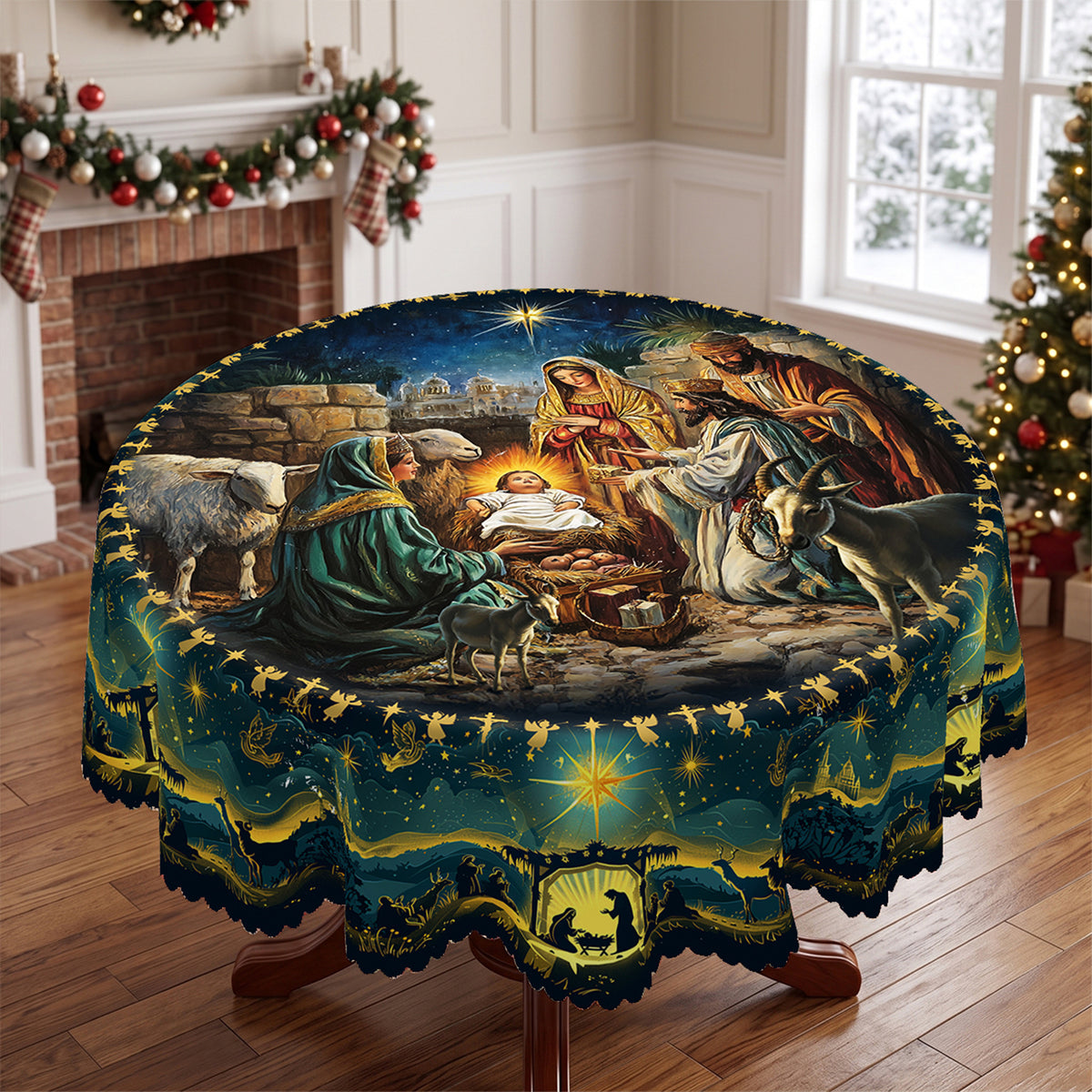 Christmas Winter Village Round Tablecloth, Decorative Dining Table Cover for Dining, Holiday Parties & Christmas Decor - BS031-152R - image 2