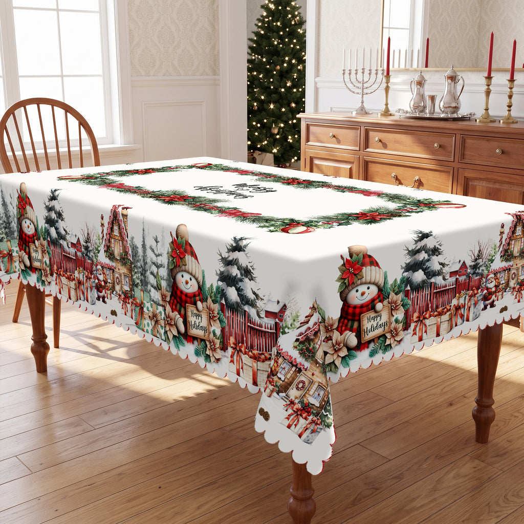 Christmas Snowman Village Tablecloth, Decorative Dining Table Cover for Dining, Holiday Parties & Christmas Decor - BS010-305 - image 2