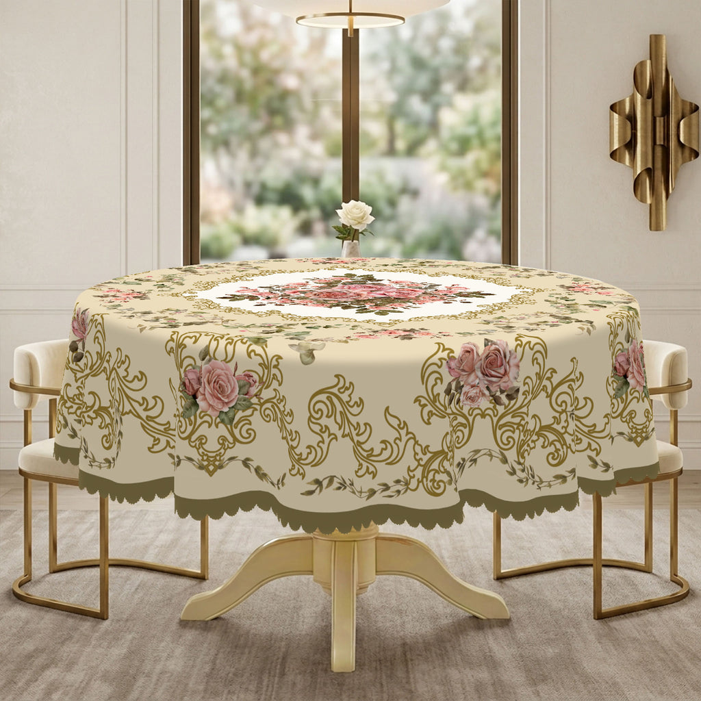 Vintage Pink Rose Medallion Round Tablecloth, Decorative Dining Table Cover for Dining, Holidays & Elegant Home Decor - BH012-1-180 - image 2