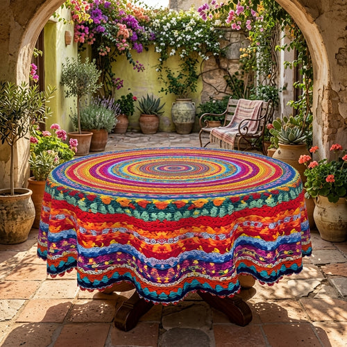 Colorful Bohemian Woven Round Tablecloth, Decorative Dining Table Cover for Dining, Party, Patio & Boho Home Decor - BX013-1-152R - image 2