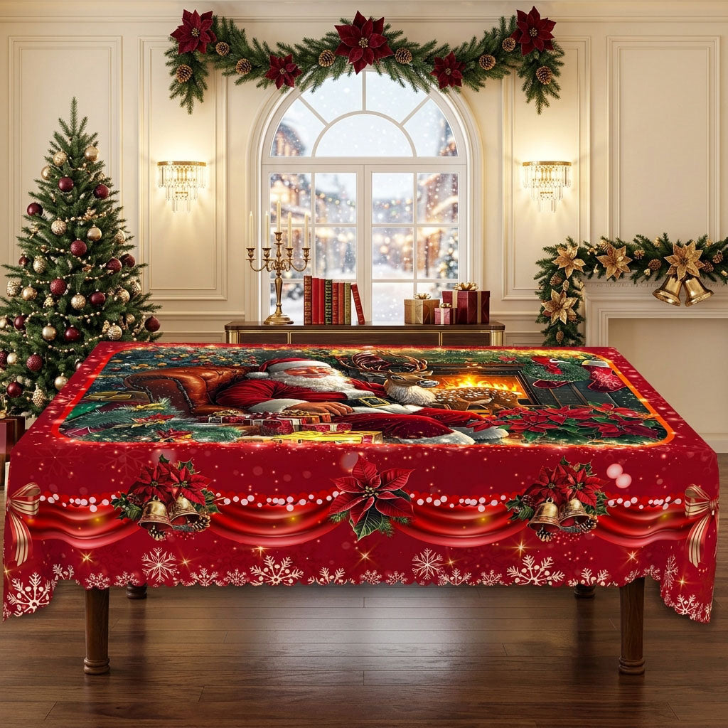 Christmas Santa Fireplace Tablecloth, Decorative Dining Table Cover for Dining, Holiday Parties & Christmas Decor - BS022-305 - image 2